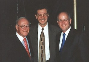 The webmaster of a popular Kaufman fan site (center), pictured with Stanley Kaufman (left) and Michael Kaufman (right). 